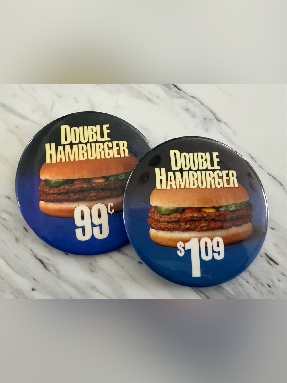 MCDONALDS Double Hamburger Pinback Buttons - vintage